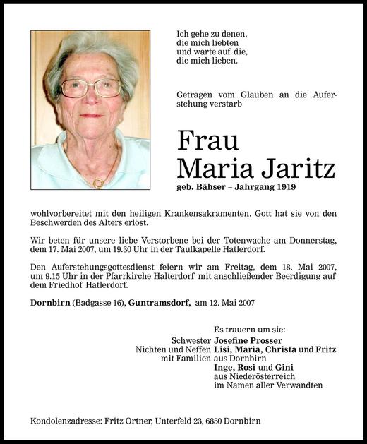 Todesanzeigen Von Maria Jaritz Todesanzeigen Vorarlberger Nachrichten