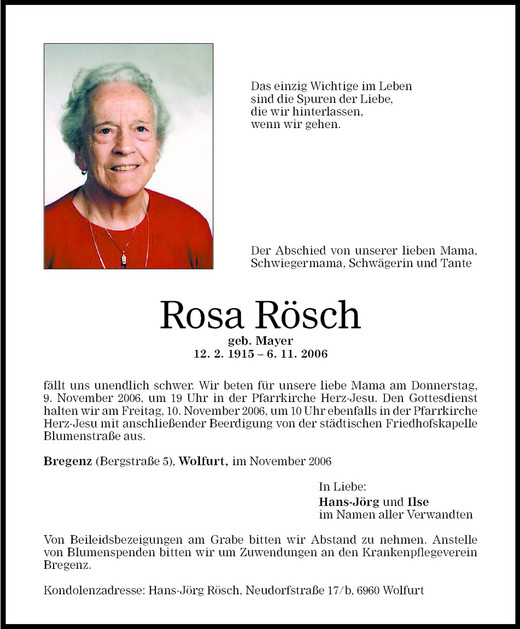 Todesanzeigen Von Rosa R Sch Todesanzeigen Vorarlberger Nachrichten