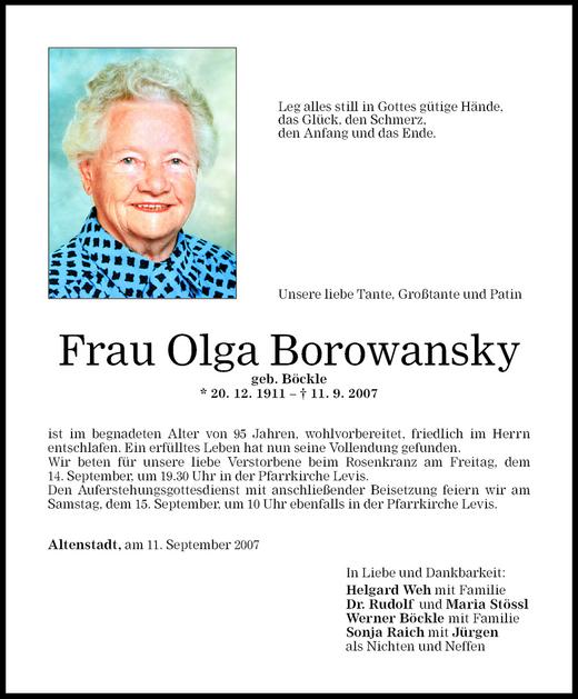 Todesanzeigen Von Olga Borowansky Todesanzeigen Vorarlberger Nachrichten