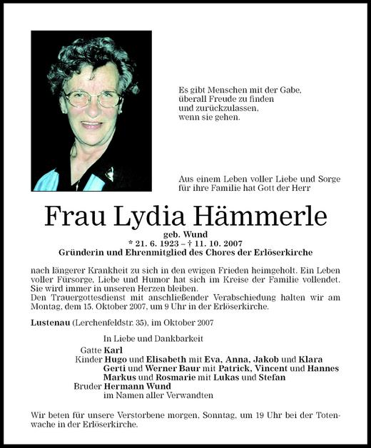 Todesanzeigen von Lydia Hämmerle Todesanzeigen Vorarlberger Nachrichten