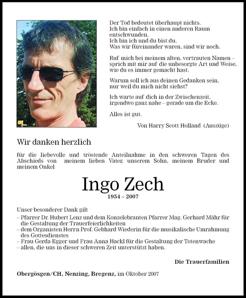 Todesanzeigen Von Ingo Zech Todesanzeigen Vorarlberger Nachrichten