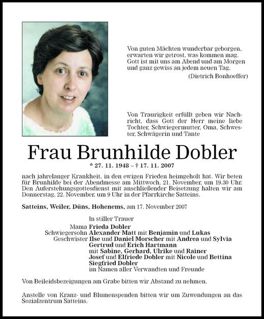 Todesanzeigen Von Brunhilde Dobler Todesanzeigen Vorarlberger Nachrichten