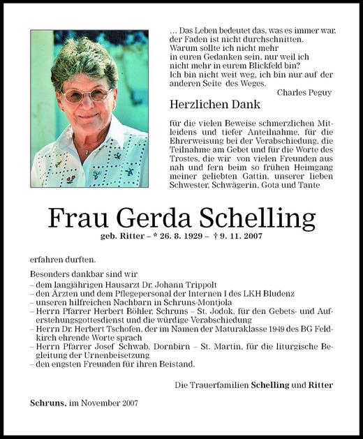 Todesanzeigen Von Gerda Schelling Todesanzeigen Vorarlberger Nachrichten