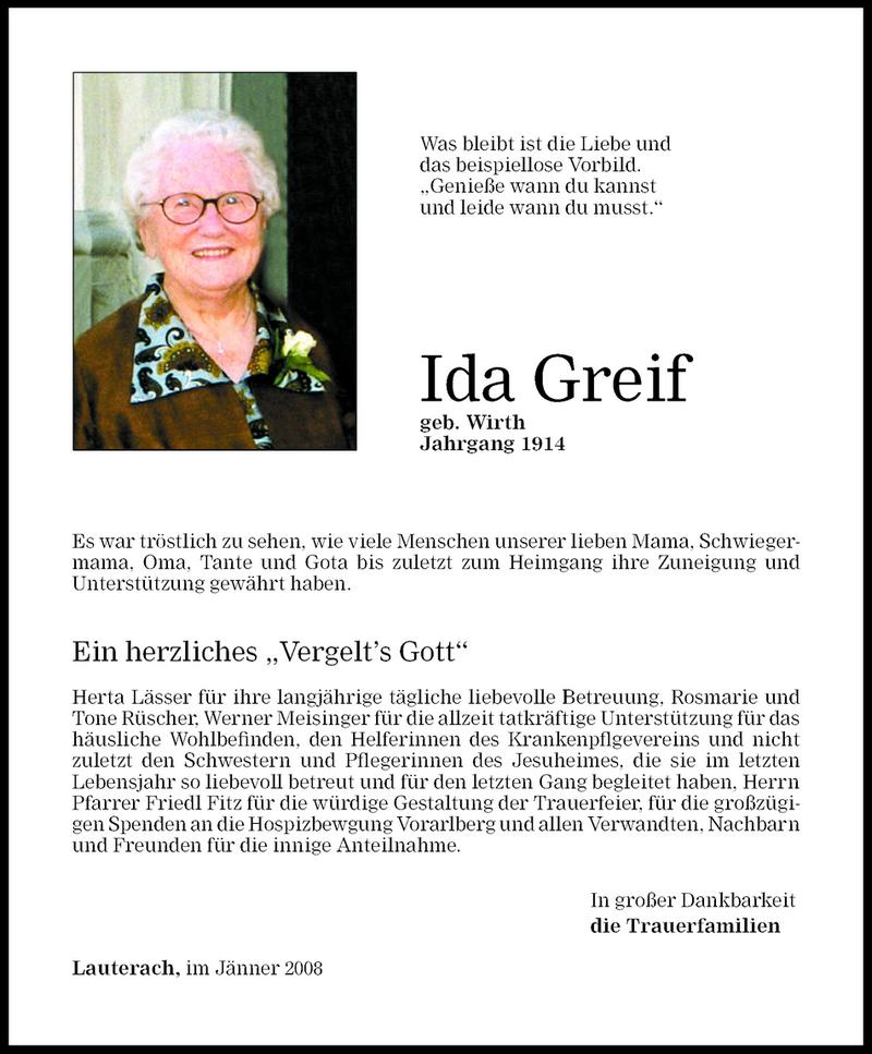 Todesanzeigen Von Ida Greif Todesanzeigen Vorarlberger Nachrichten