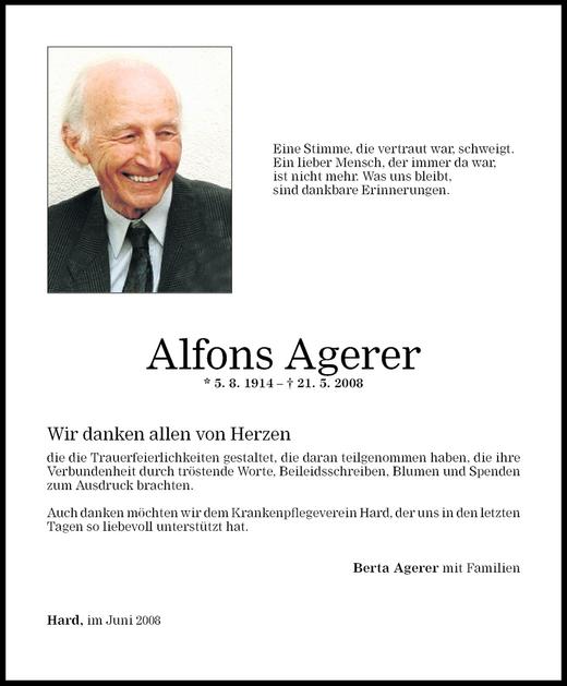 Todesanzeigen Von Alfons Agerer Todesanzeigen Vorarlberger Nachrichten