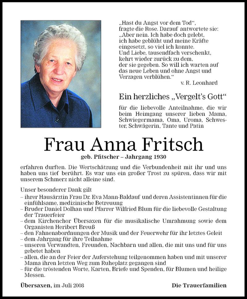 Todesanzeigen Von Anna Fritsch Todesanzeigen Vorarlberger Nachrichten