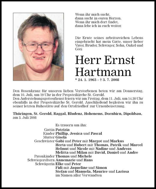 Todesanzeigen Von Ernst Hartmann Todesanzeigen Vorarlberger Nachrichten