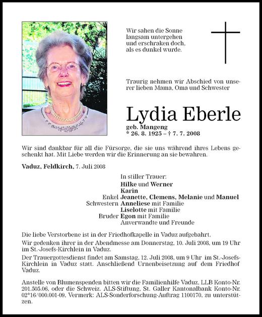 Todesanzeigen Von Lydia Eberle Todesanzeigen Vorarlberger Nachrichten