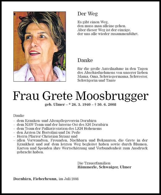 Todesanzeigen Von Grete Moosbrugger Todesanzeigen Vorarlberger