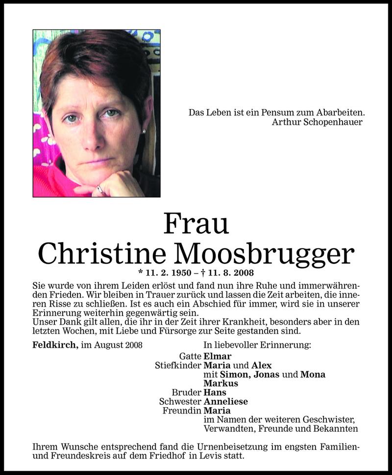 Todesanzeigen Von Christine Moosbrugger Todesanzeigen Vorarlberger