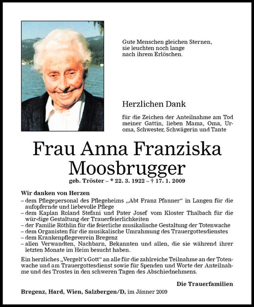 Todesanzeigen Von Anna Franziska Moosbrugger Todesanzeigen