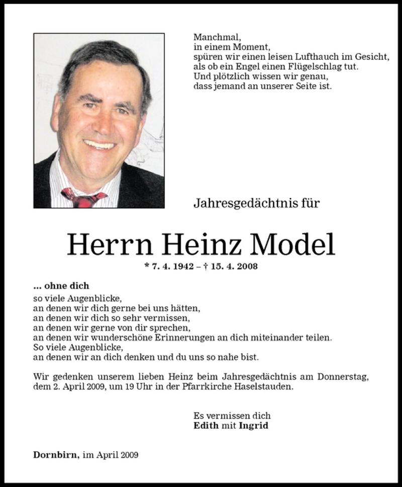 Todesanzeigen Von Heinz Model Todesanzeigen Vorarlberger Nachrichten