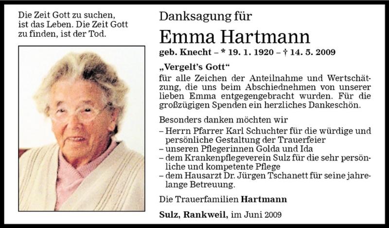 Todesanzeigen Von Emma Hartmann Todesanzeigen Vorarlberger Nachrichten