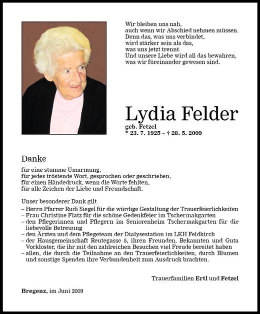 Todesanzeigen Von Lydia Felder Todesanzeigen Vorarlberger Nachrichten