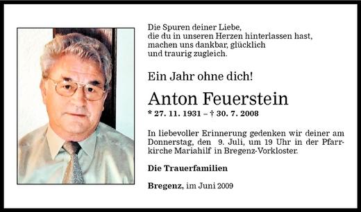 Todesanzeigen Von Anton Feuerstein Todesanzeigen Vorarlberger Nachrichten