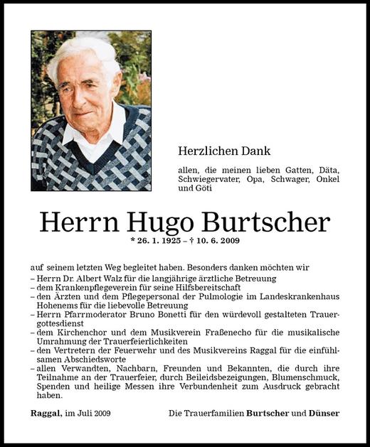 Todesanzeigen Von Hugo Burtscher Todesanzeigen Vorarlberger Nachrichten