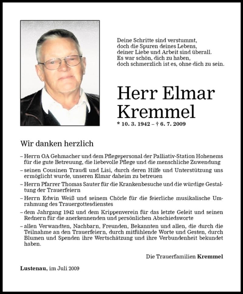 Todesanzeigen Von Elmar Kremmel Todesanzeigen Vorarlberger Nachrichten