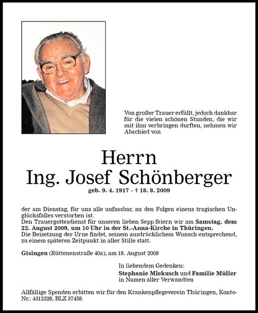 Todesanzeigen Von Josef Sch Nberger Todesanzeigen Vorarlberger