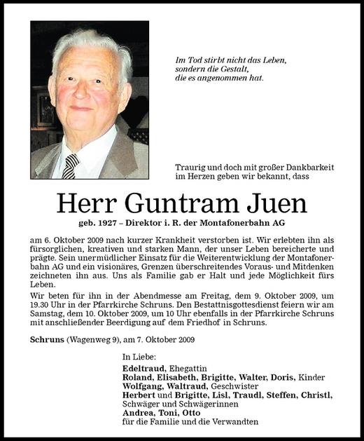 Todesanzeigen Von Guntram Juen Todesanzeigen Vorarlberger Nachrichten