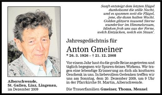 Todesanzeigen Von Anton Gmeiner Todesanzeigen Vorarlberger Nachrichten