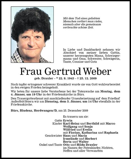 Todesanzeigen Von Gertrud Weber Todesanzeigen Vorarlberger Nachrichten