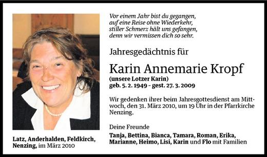 Todesanzeigen Von Karin Annemarie Kropf Todesanzeigen Vorarlberger