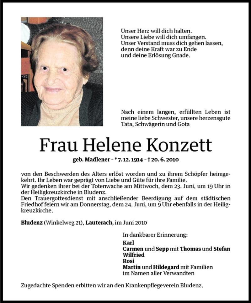 Todesanzeigen Von Helene Konzett Todesanzeigen Vorarlberger Nachrichten