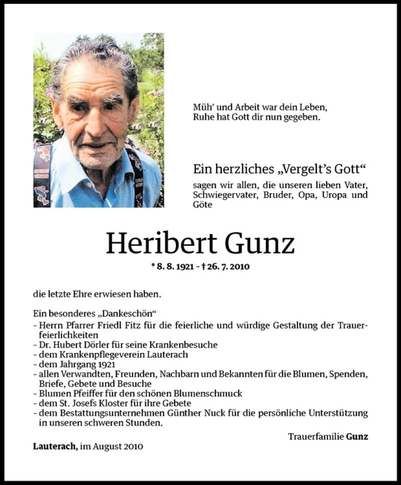 Todesanzeigen Von Herbert Gunz Todesanzeigen Vorarlberger Nachrichten