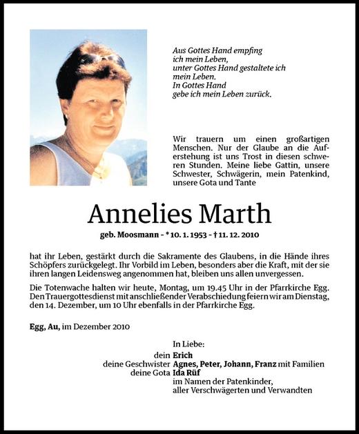 Todesanzeigen Von Anneliese Marth Todesanzeigen Vorarlberger Nachrichten