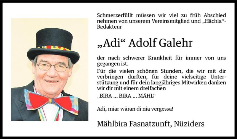 Todesanzeigen Von Adolf Galehr Todesanzeigen Vorarlberger Nachrichten