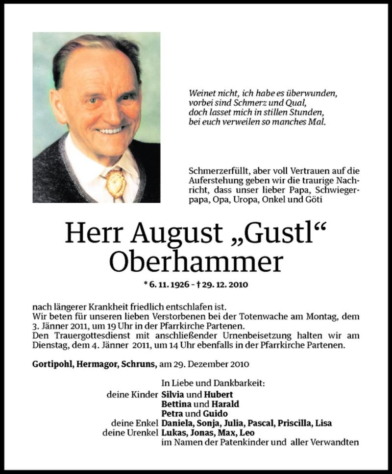 Todesanzeigen Von August Gustl Oberhammer Todesanzeigen