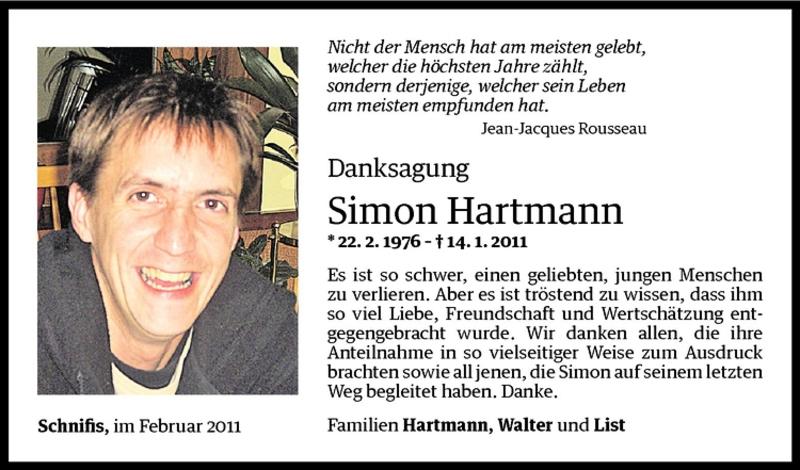 Todesanzeigen Von Simon Hartmann Todesanzeigen Vorarlberger Nachrichten