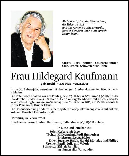 Todesanzeigen Von Hildegard Kaufmann Todesanzeigen Vorarlberger