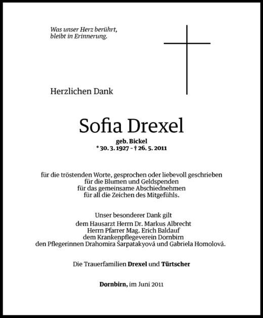 Todesanzeigen Von Sofia Drexel Todesanzeigen Vorarlberger Nachrichten