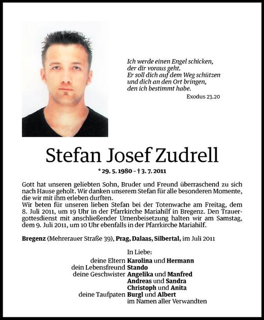 Todesanzeigen Von Stefan Josef Zudrell Todesanzeigen Vorarlberger