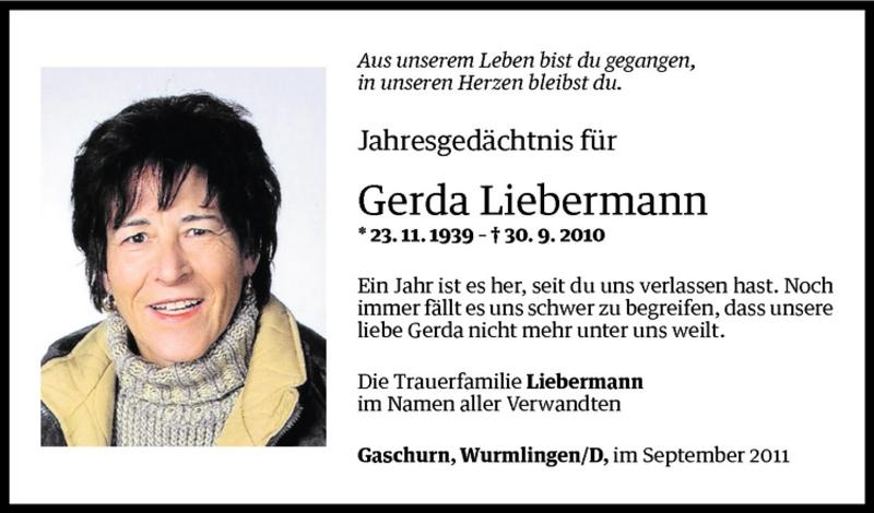 Todesanzeigen Von Gerda Liebermann Todesanzeigen Vorarlberger Nachrichten