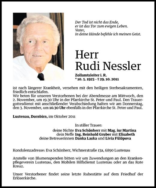 Todesanzeigen Von Rudi Nessler Todesanzeigen Vorarlberger Nachrichten