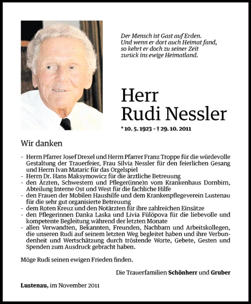 Todesanzeigen Von Rudi Nessler Todesanzeigen Vorarlberger Nachrichten