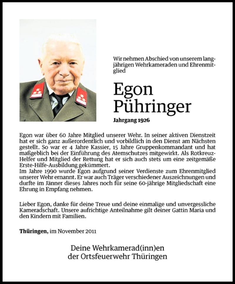 Todesanzeigen Von Egon P Hringer Todesanzeigen Vorarlberger Nachrichten