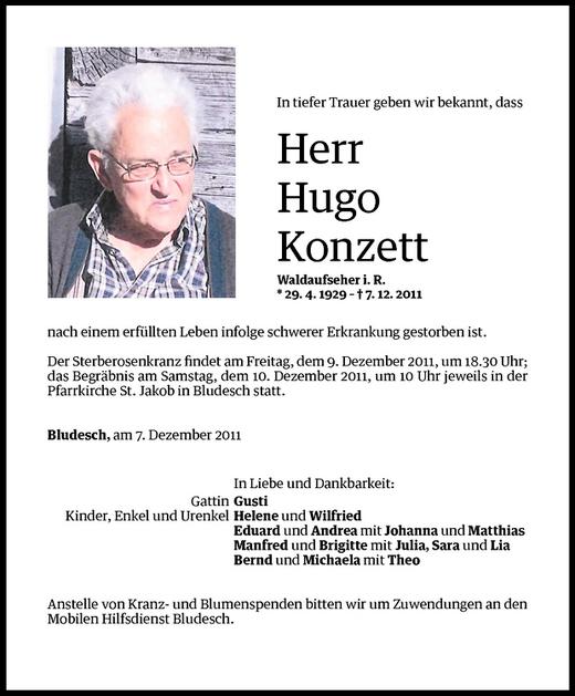 Todesanzeigen Von Hugo Konzett Todesanzeigen Vorarlberger Nachrichten