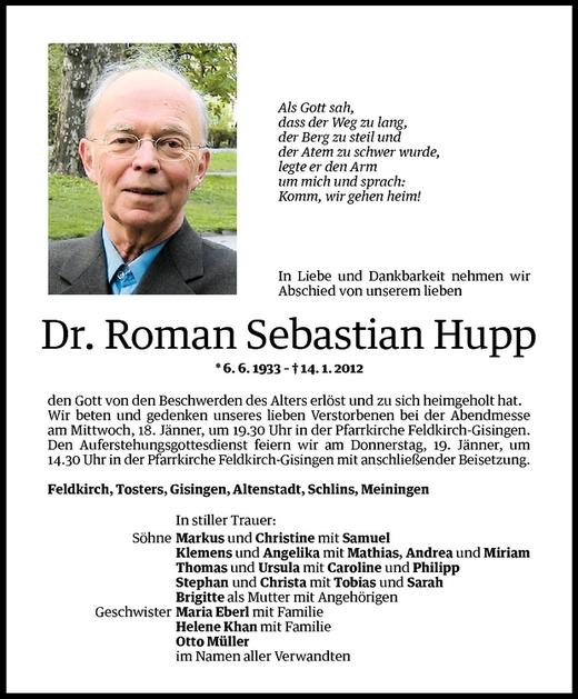 Todesanzeigen Von Roman Sebastian Hupp Todesanzeigen Vorarlberger