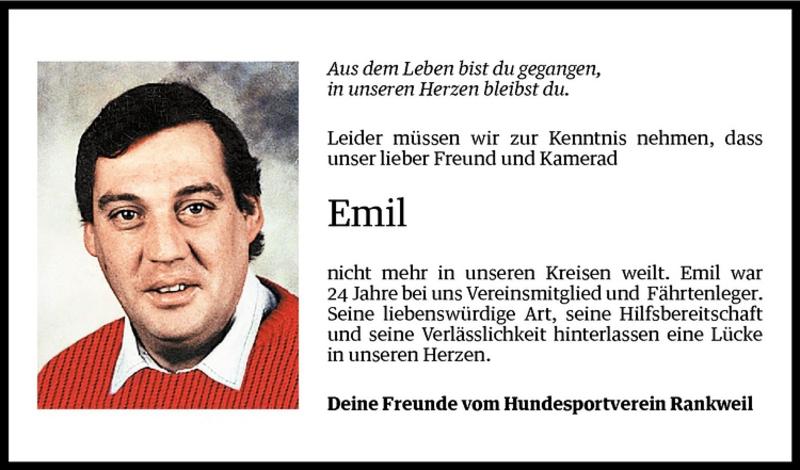 Todesanzeigen Von Emil Todesanzeigen Vorarlberger Nachrichten