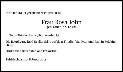 Todesanzeigen Von Rosa John Todesanzeigen Vorarlberger Nachrichten