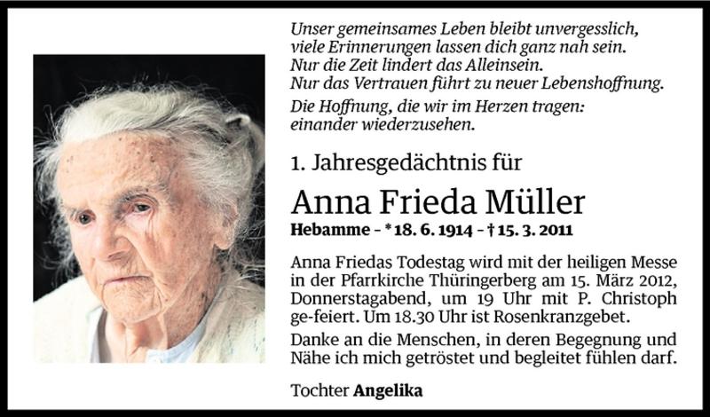 Todesanzeigen Von Anna Frieda M Ller Todesanzeigen Vorarlberger