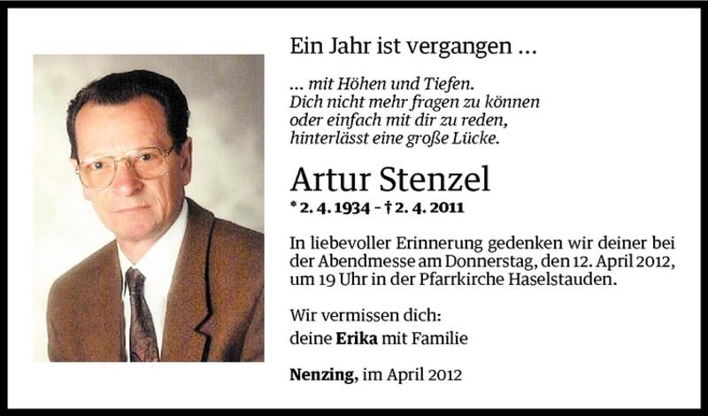 Todesanzeigen Von Artur Stenzel Todesanzeigen Vorarlberger Nachrichten