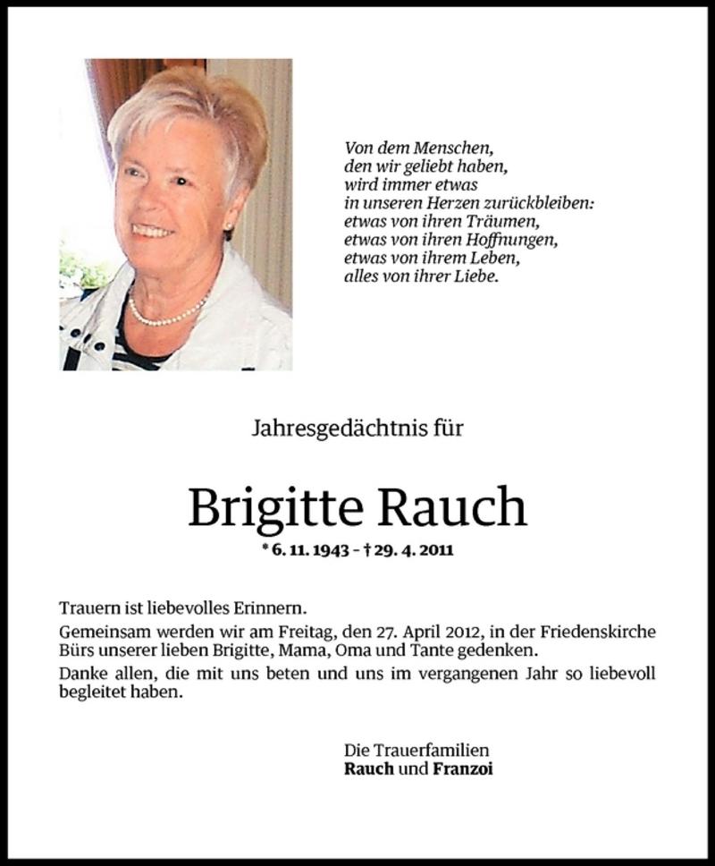 Todesanzeigen Von Brigitte Rauch Todesanzeigen Vorarlberger Nachrichten