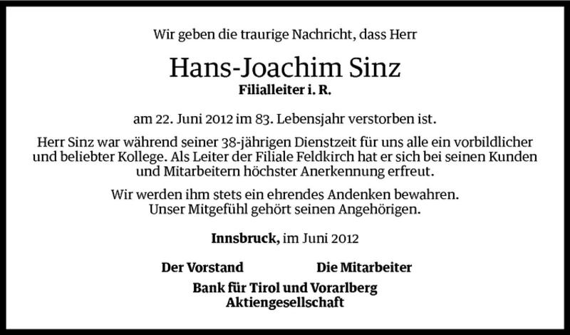 Todesanzeigen Von Hans Joachim Sinz Todesanzeigen Vorarlberger