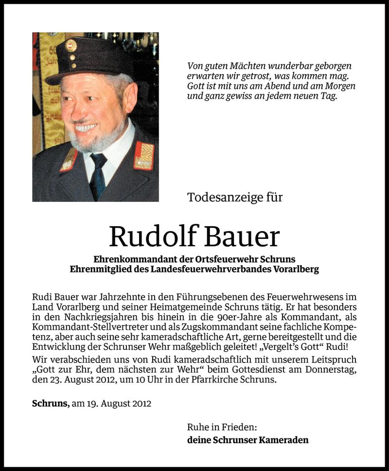 Todesanzeigen Von Rudi Bauer Todesanzeigen Vorarlberger Nachrichten