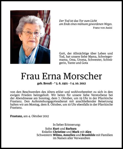 Todesanzeigen Von Erna Morscher Todesanzeigen Vorarlberger Nachrichten