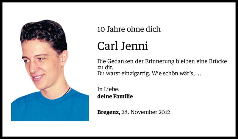 Todesanzeigen Von Carl Jenni Todesanzeigen Vorarlberger Nachrichten